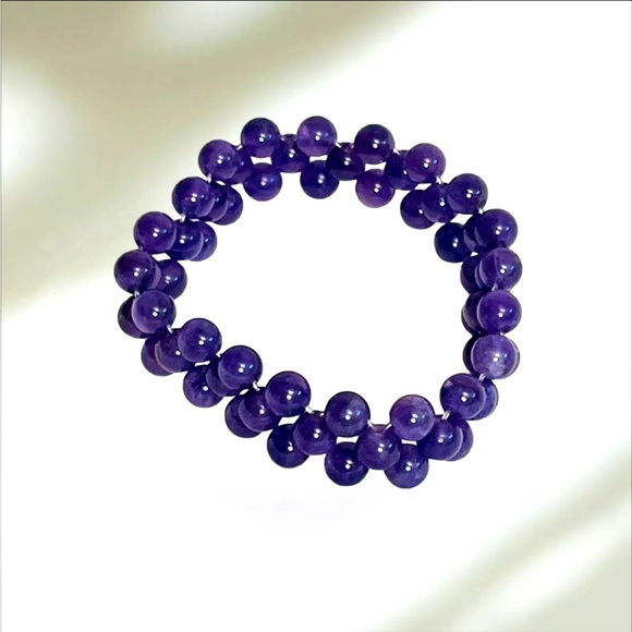 Purple Crystal Amethyst Stretch Bracelet 3 Rows of Gemstones 7-7.5" - Picture 4 of 6